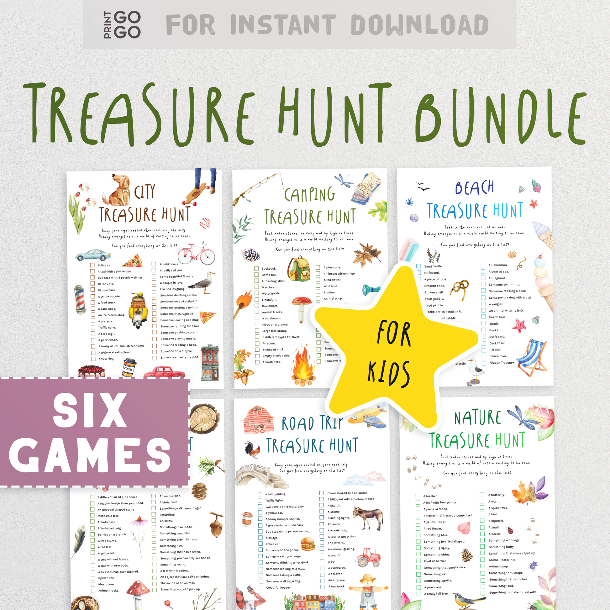 Treasure Hunt Bundle - Six Outdoor Scavenger Hunt Games for Kids