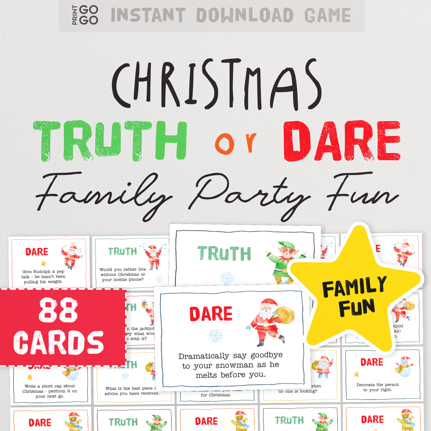 Christmas Truth or Dare Cards - The Fun Holiday Party Game for Kids and Families!