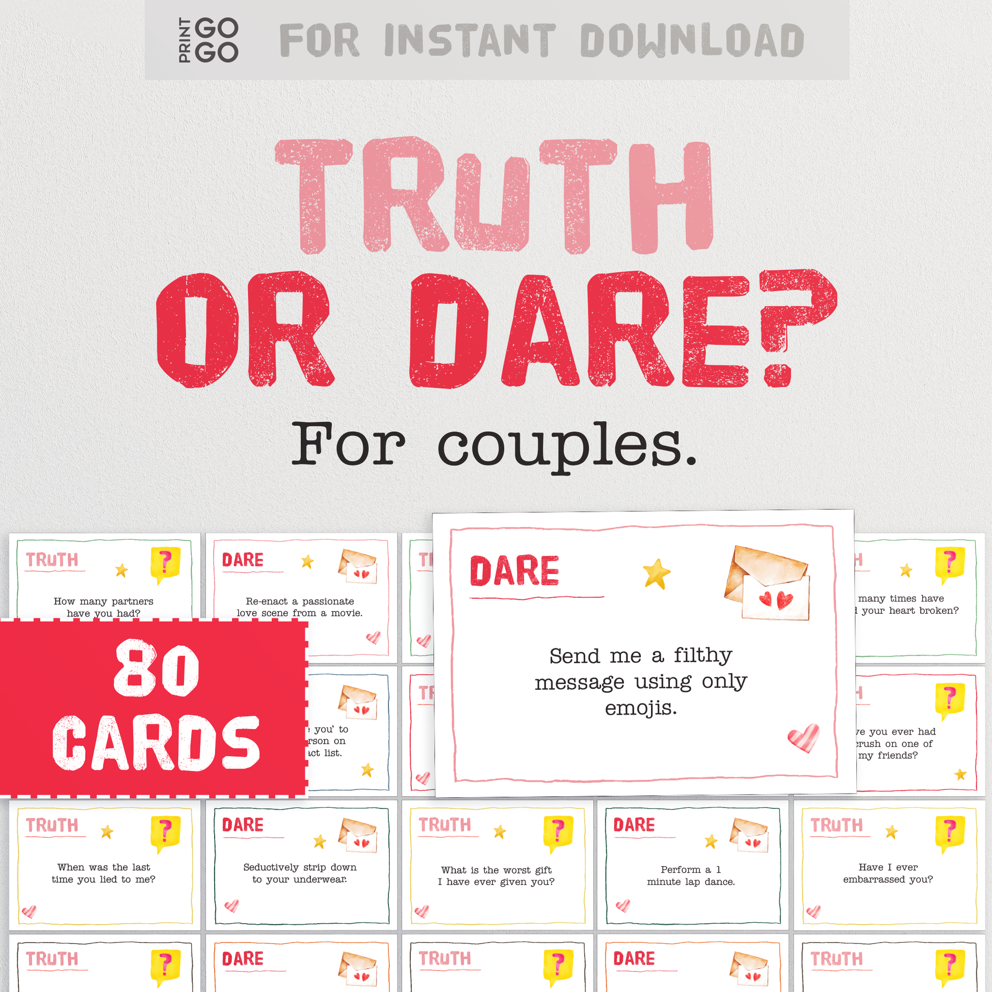 Couples Truth or Dare Cards - The Fun Valentines Game for Two!
