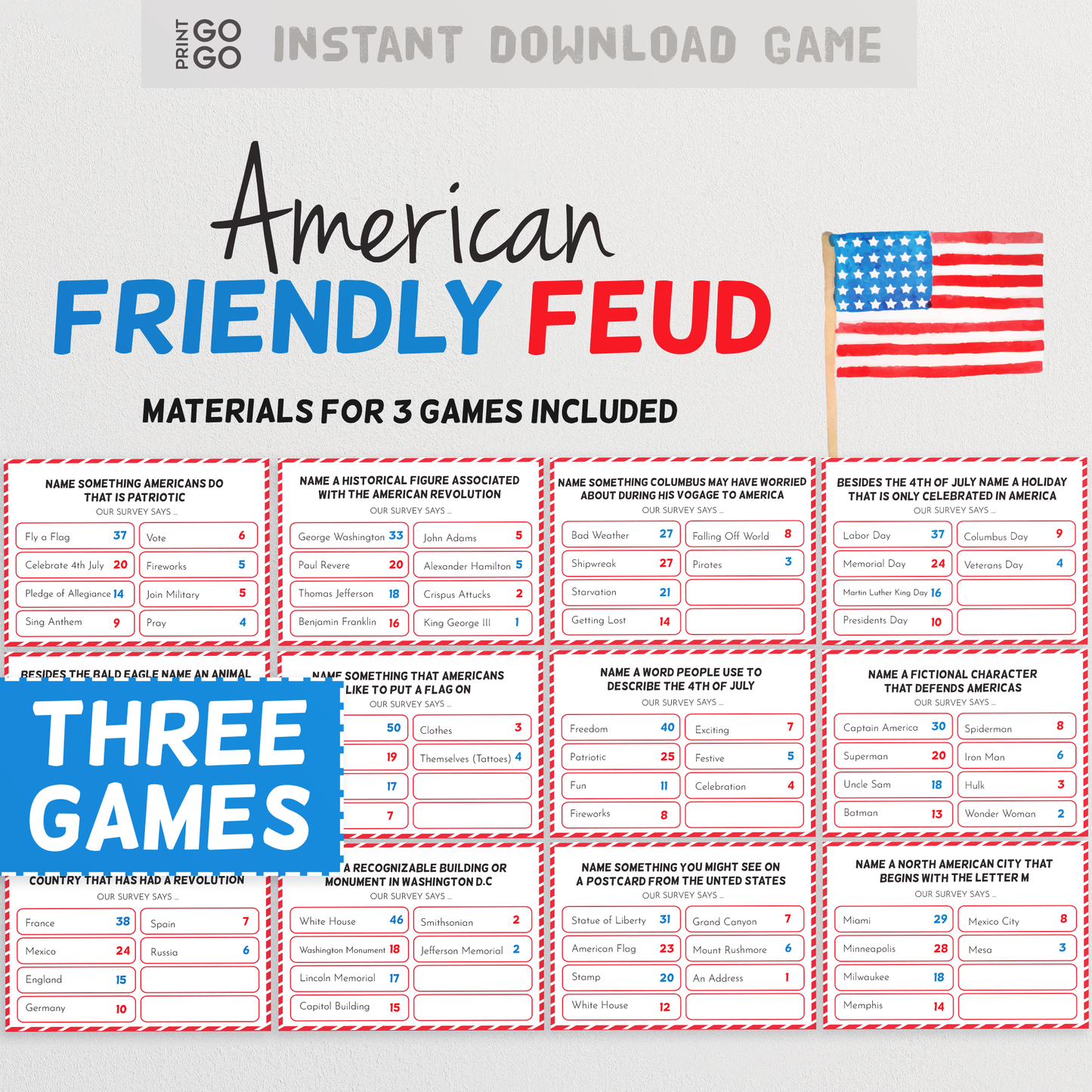 USA Patriotic Game Bundle - Four Fun Printable Games To Test Your Family