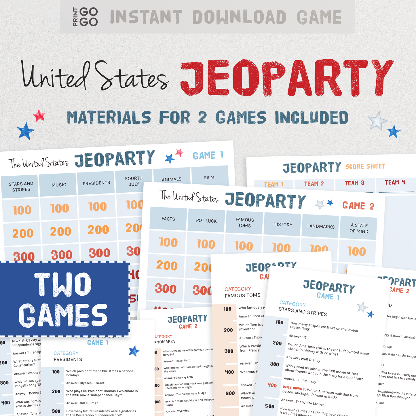 USA Patriotic Game Bundle - Four Fun Printable Games To Test Your Family