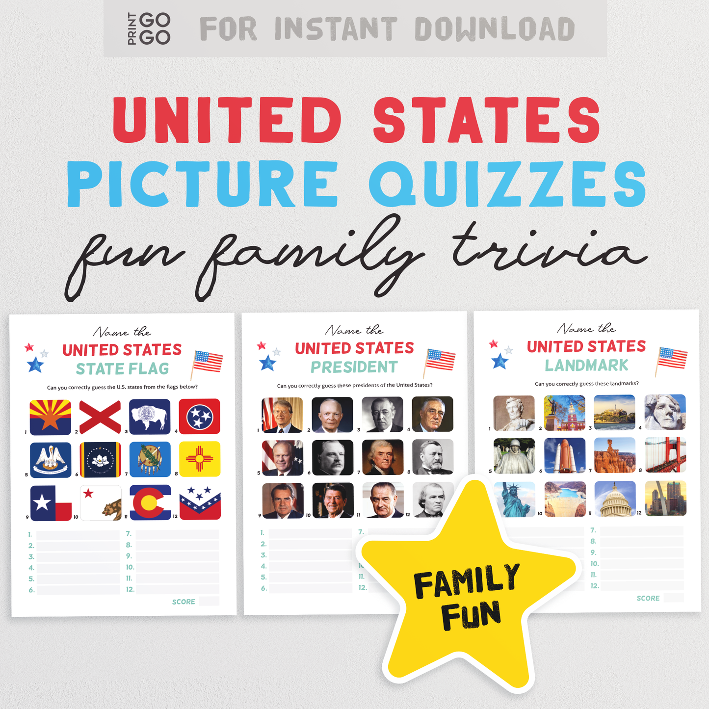 USA Patriotic Game Bundle - Four Fun Printable Games To Test Your Family