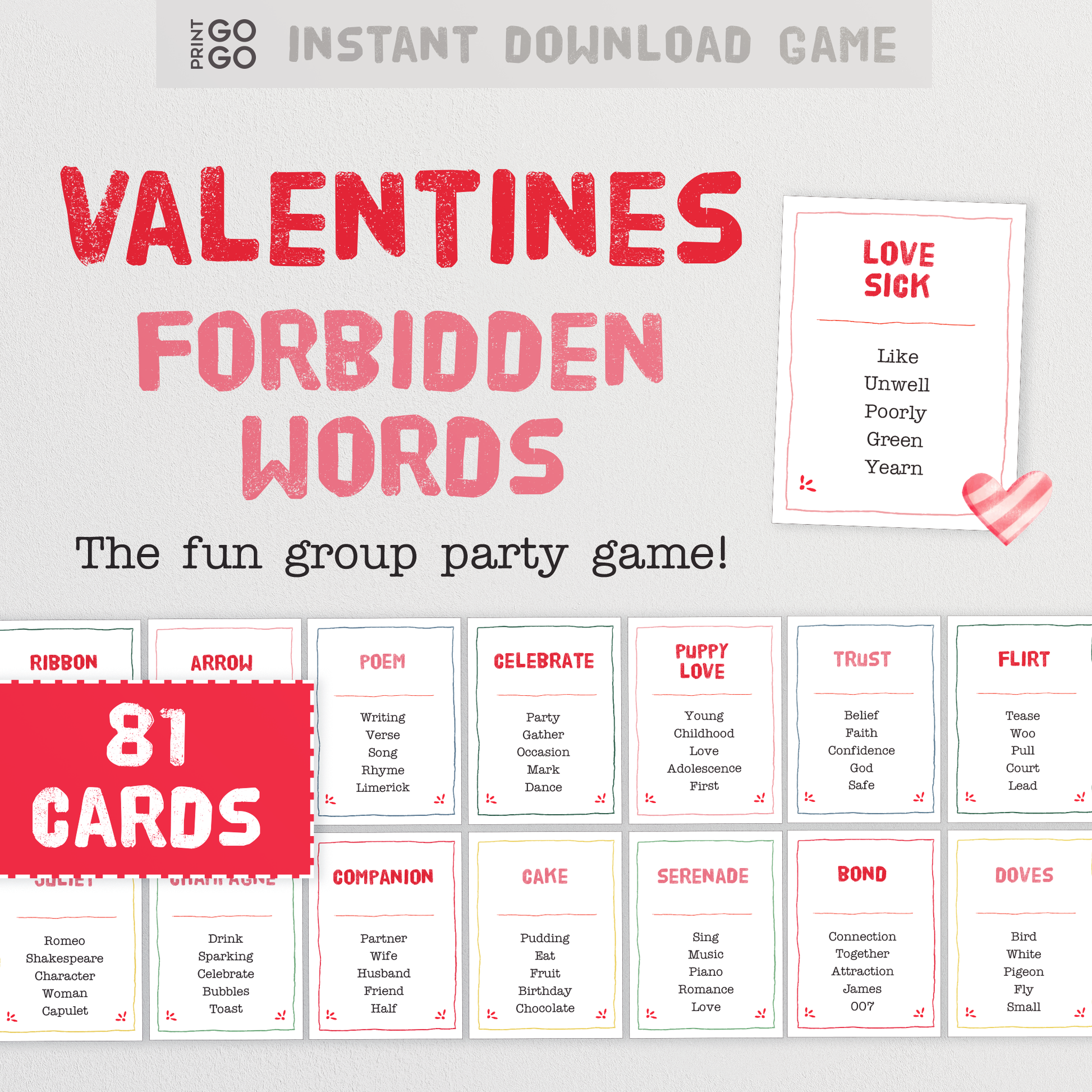 Valentines Day Forbidden Words - The Fun Quick Thinking Group Party Game