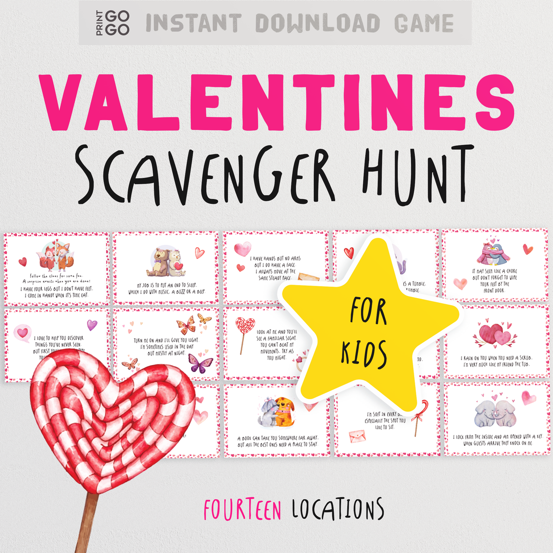 Valentine's Scavenger Hunt for Kids - Instant Download Clue Cards ...