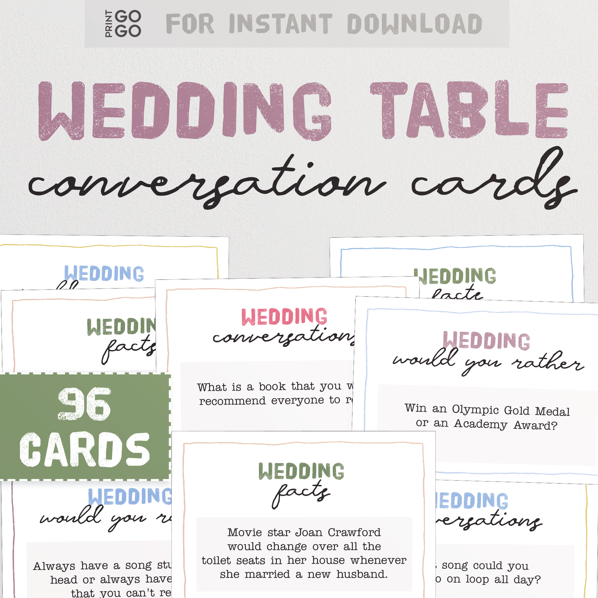 96 Wedding Table Conversation Cards - Ice Breaker Activity for Your Guests
