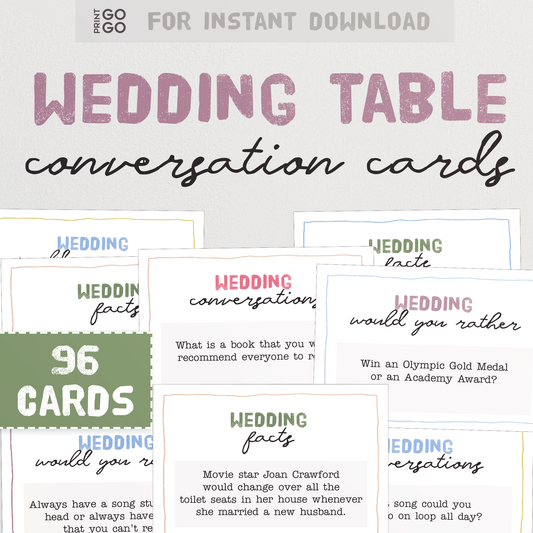 96 Wedding Table Conversation Cards - Ice Breaker Activity for Your Guests