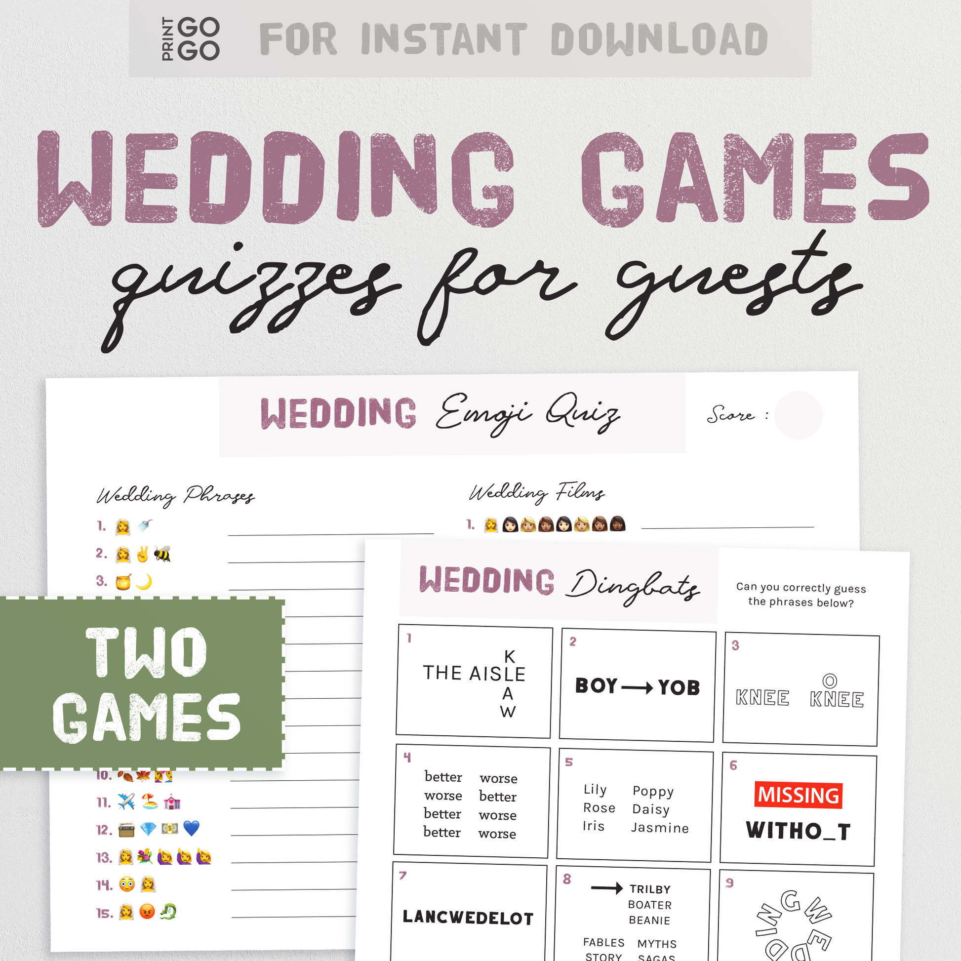 Wedding Game Bundle - Film and Phrases Emoticon Quiz + Wedding Dingbats