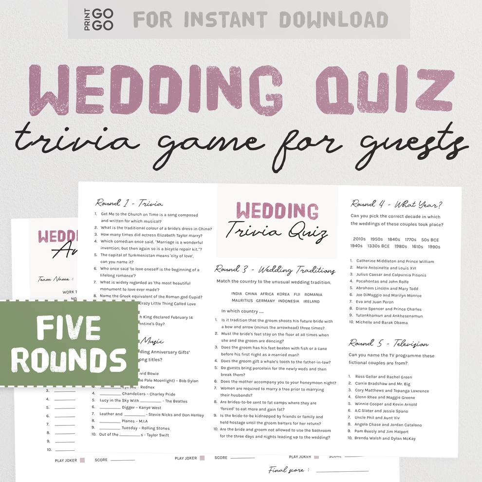Wedding Trivia Quiz Fun Ice Breaker Wedding Table Game for Guests