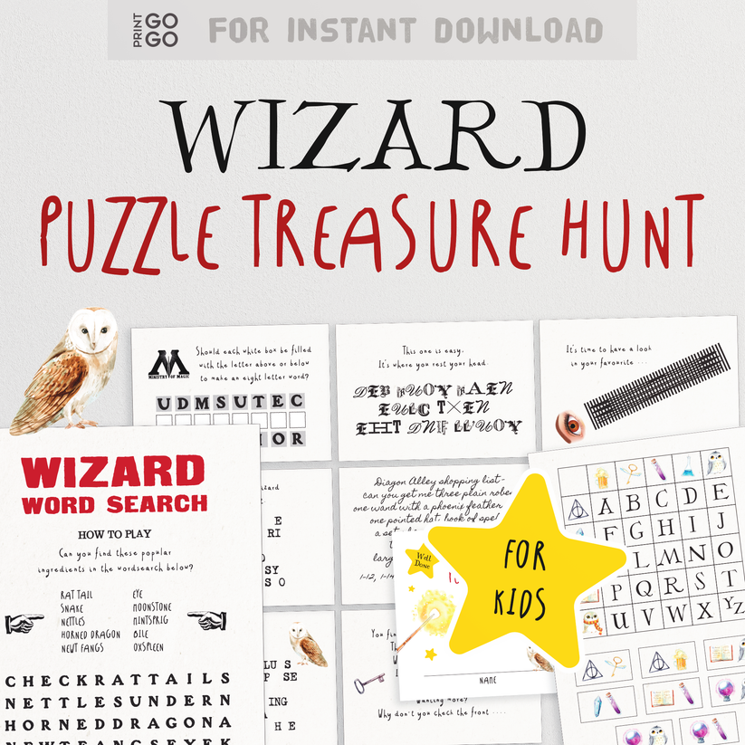 Wizard Puzzle Treasure Hunt - Indoor Scavenger Hunt Clues for Wizards ...