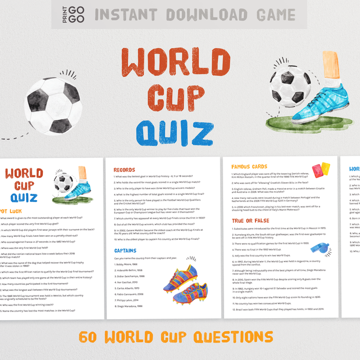 World Cup Football Quiz 60 Trivia Quiz Questions for Download