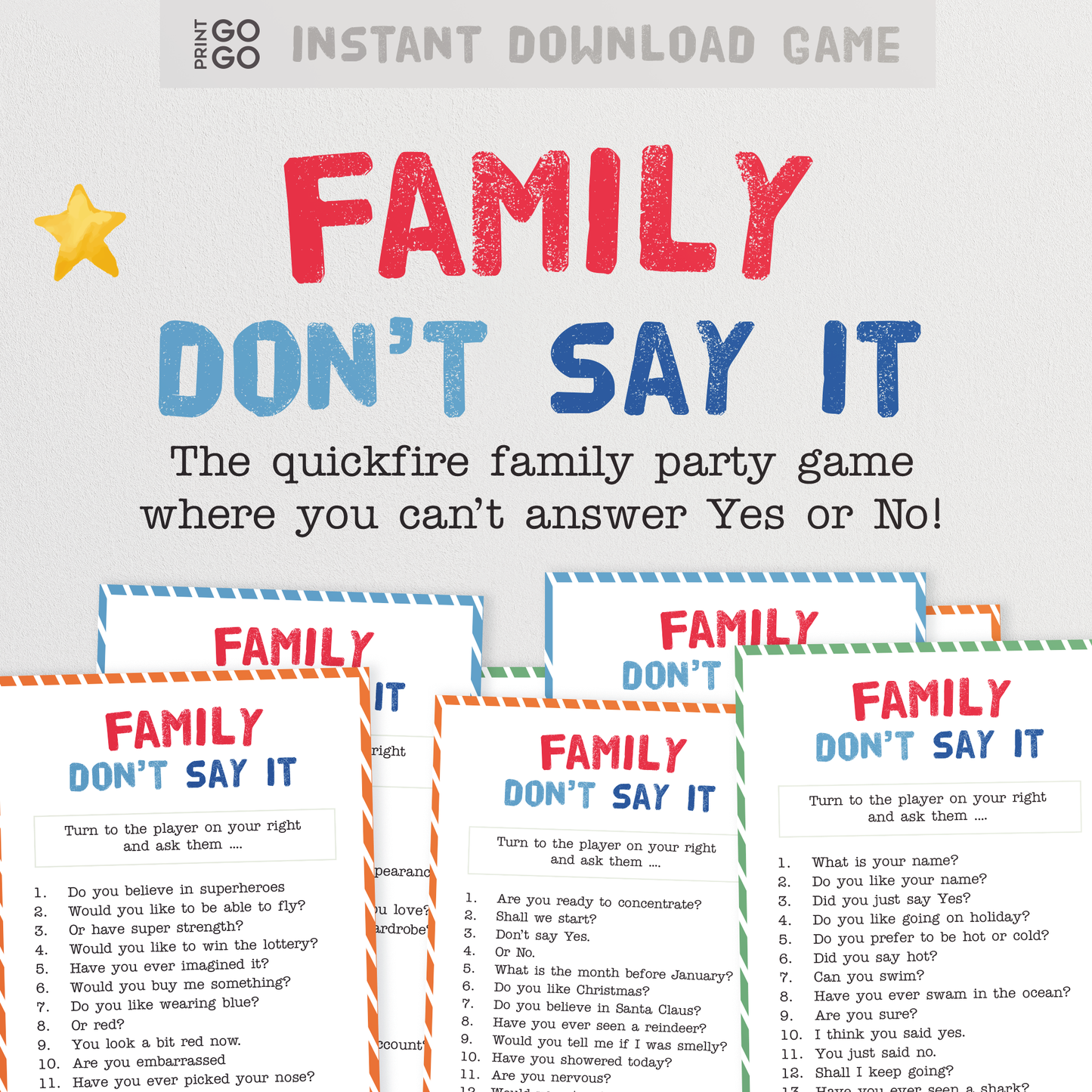 Family Don't Say It - The Quick Fire Family Party Game Where You Can't Answer Yes or No