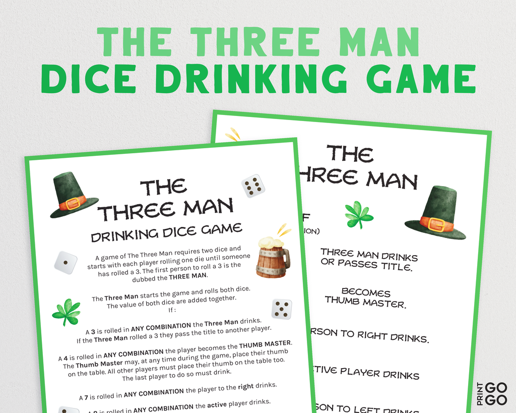 The Three Man St. Patrick's Day Drinking Game Print GoGo