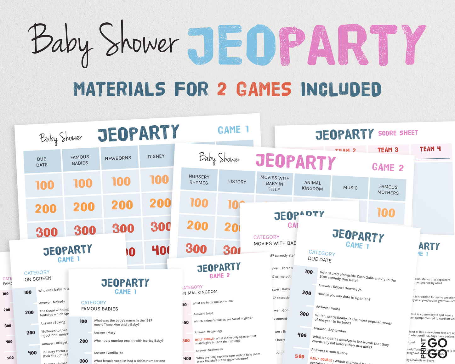 Baby Shower Game Bundle - Fun Party Games for Groups - Jeoparty! Quiz