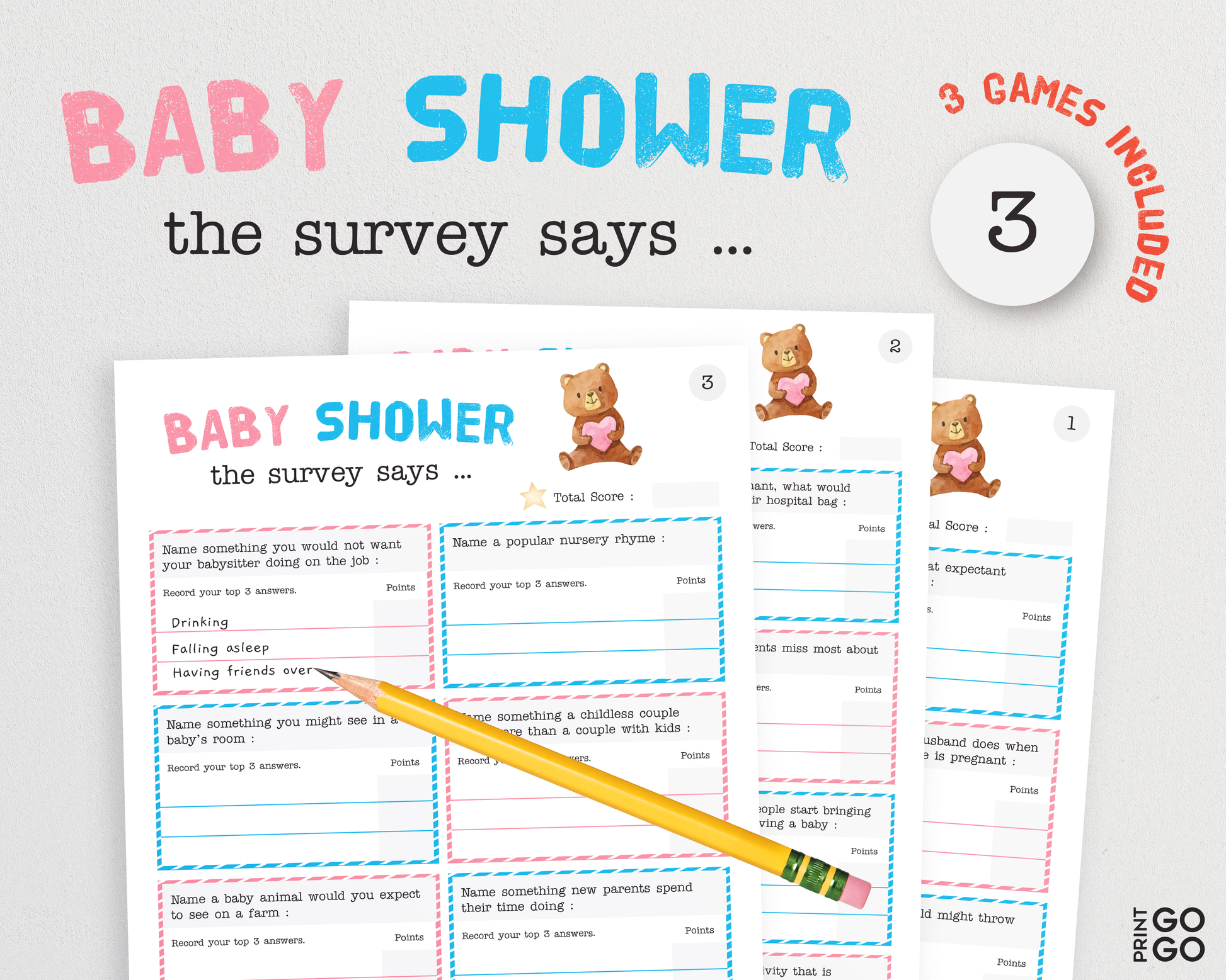 Baby Shower Game Bundle - Fun Party Games for Groups - The Survey Says