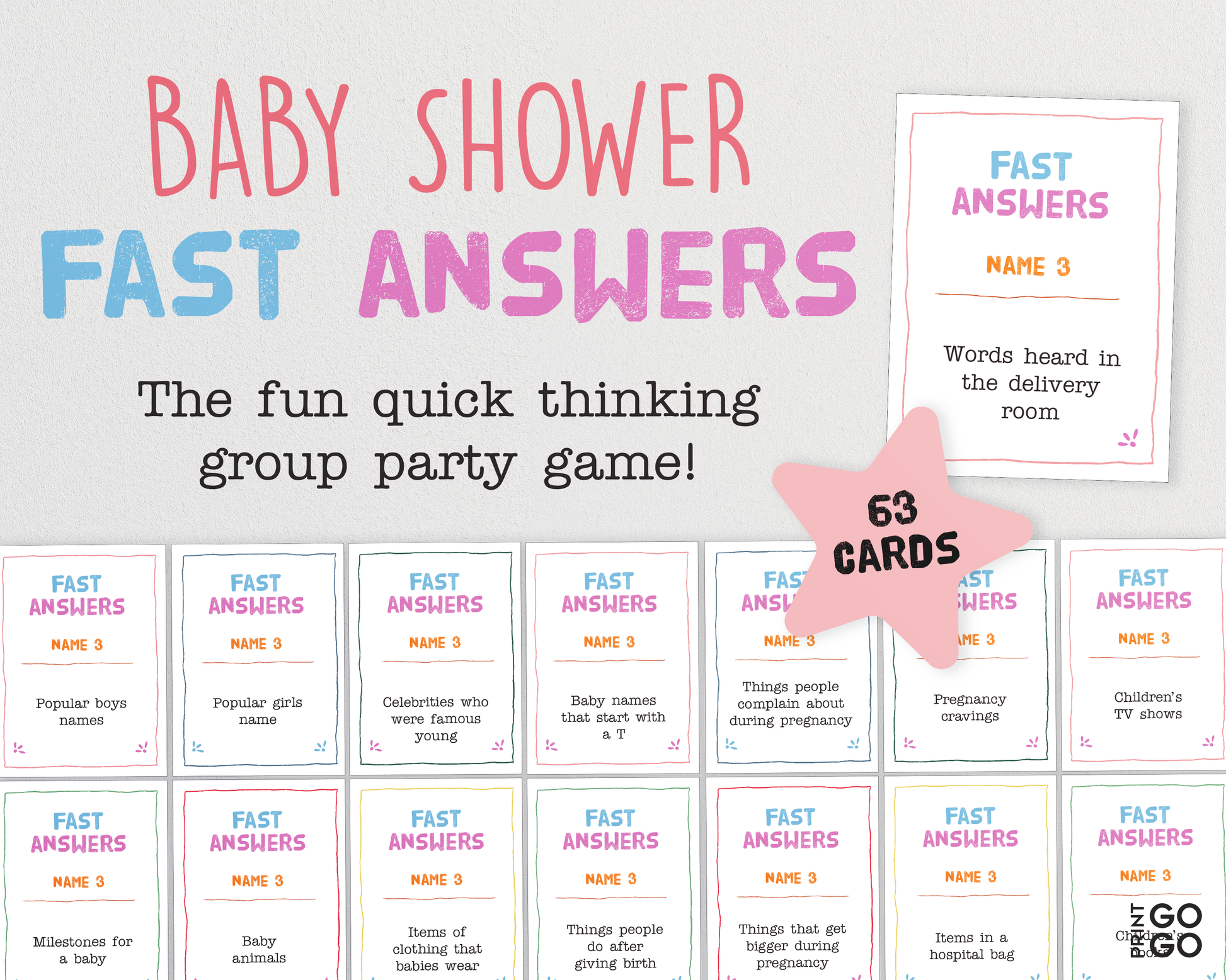 Baby Shower Game Bundle - Fun Party Games for Groups - Fast Answers 